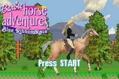 Barbie Horse Adventures Blue Ribbon Race title screen for GameBoy Advance